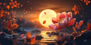 佛禅佛教月色荷花