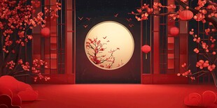 新中式暗红色舞台背景