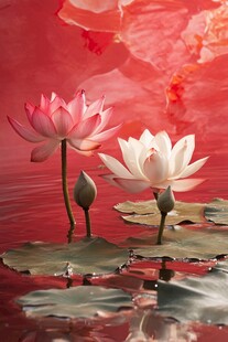 禅意荷花红色睡莲