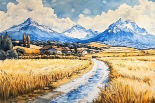 唯美田园风光油画