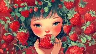 草莓女孩包装插画