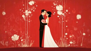 手绘红色婚礼背景