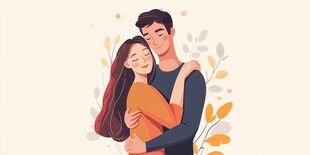 情侣拥抱浪漫插画