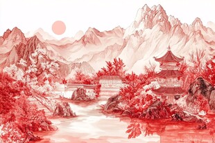 水墨横店横店红色水彩