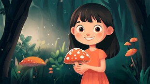 采蘑菇的小姑娘插画