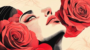 玫瑰女郎手绘插画