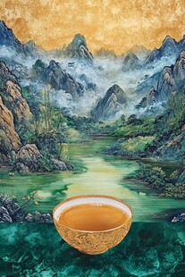 山水画茶树茶杯茶园
