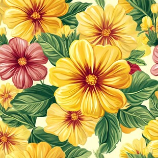 黄底粉色橘黄色花