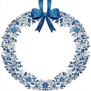 蓝白色花艺手绘