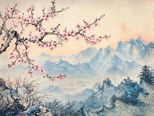 工笔红梅山水画