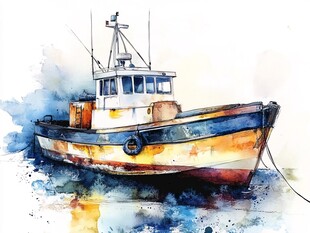 小船水彩画