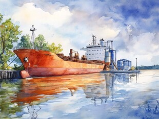 船舶水粉画