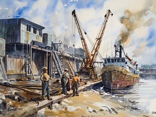 渔港油画
