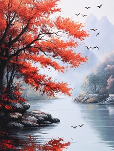 红叶山水挂画壁画