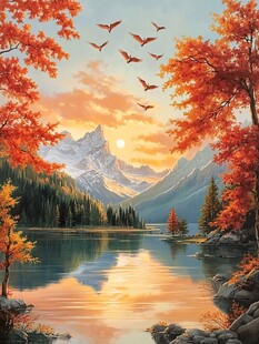 唯美秋天风景油画