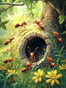 手绘蚂蚁动物插画