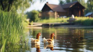 夏季河流草地鹅群