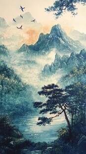 迎客松油画