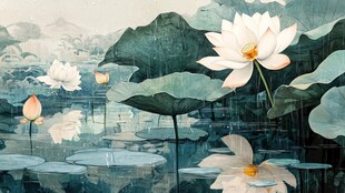 新中式大幅荷花壁画