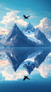 山水飞鸟意境山水