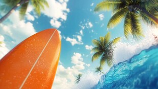 夏季海边度假冲浪