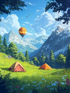 户外露营插画kv