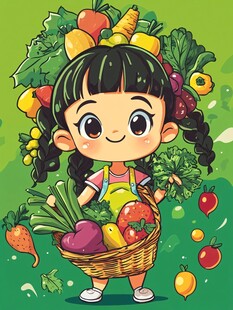 卡通卖水果的小女孩