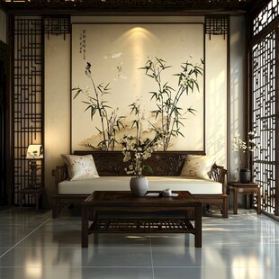 中式竹背景墙
