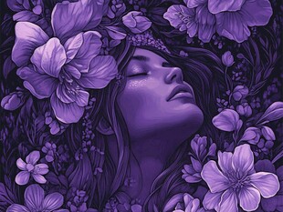 手绘抽象女人花草插画