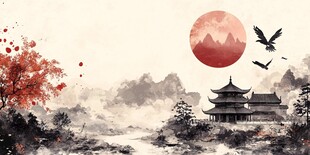 仙鹤楼阁古风山水画