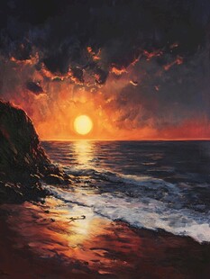 海边日落油画