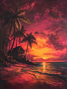 海边日落油画