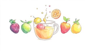 手绘果茶插画