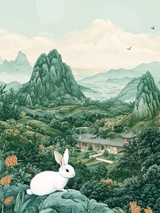 地产插画园林花园山峰