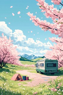 春日露营插画