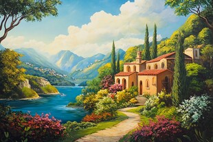 油画地中海风景画