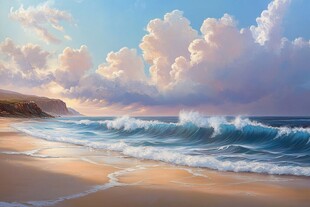 唯美海岸风景插画