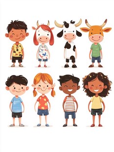 卡通人物男孩女孩插画