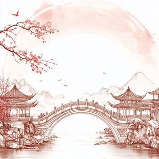 古桥插画