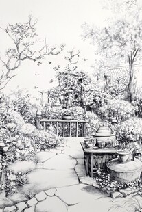 庭院手绘插画