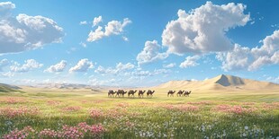 蓝天白云草原骏马