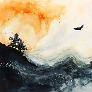 意境抽象画彩墨山水画