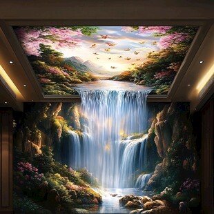 大厅壁画客厅挂画瀑布