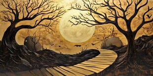 虎溪夜月景点插画