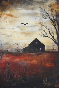 黄昏时的油画乡村