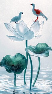 工笔画翠鸟荷花装饰画