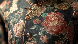 蓝地闪缎暗花旗袍