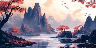 插画山水风景