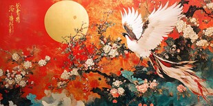 梅花仙鹤旭日东升