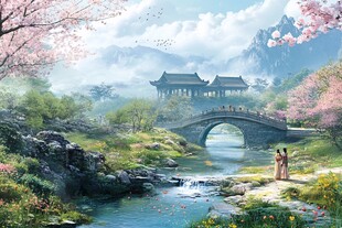 山水石拱桥效果图